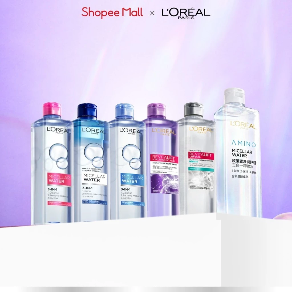 Nước tẩy trang làm sạch sâu, loại bỏ bụi bẩn & trang điểm 3-in-1 L Oreal Paris Micellar Water